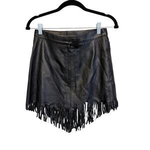 Reem Asymmetrical Skirt 40 Black Mini Genuine Leather Fringed Boho Western Rodeo